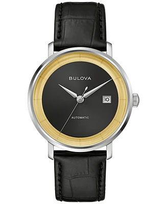 Bulova Men's Classic Frank Sinatra Rat Pack Automatic Black Leather Strap Watch 40mm