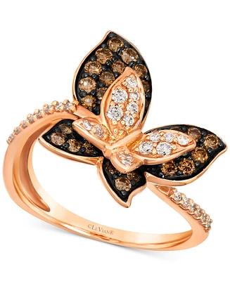 Le Vian Chocolate Diamond & Nude Diamond Double Butterfly Statement Ring (7/8 ct. t.w.) in 14k Rose Gold