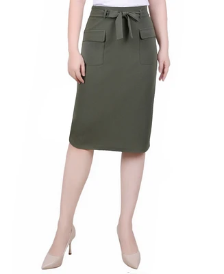 Ny Collection Petite Slim Belted Scuba Crepe Skirt