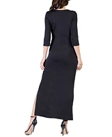 24seven Comfort Apparel Women's Fitted V-neck Side Slit Maxi Dress