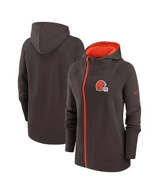 Women's Nike Brown Cleveland Browns Asymmetrical Raglan Full-Zip Hoodie