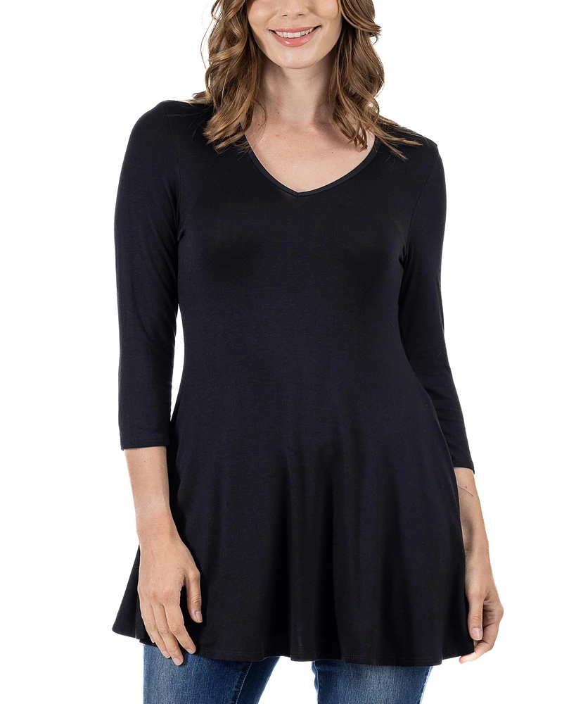 24seven Comfort Apparel Women's Three Quarter Sleeve V-neck Tunic Top