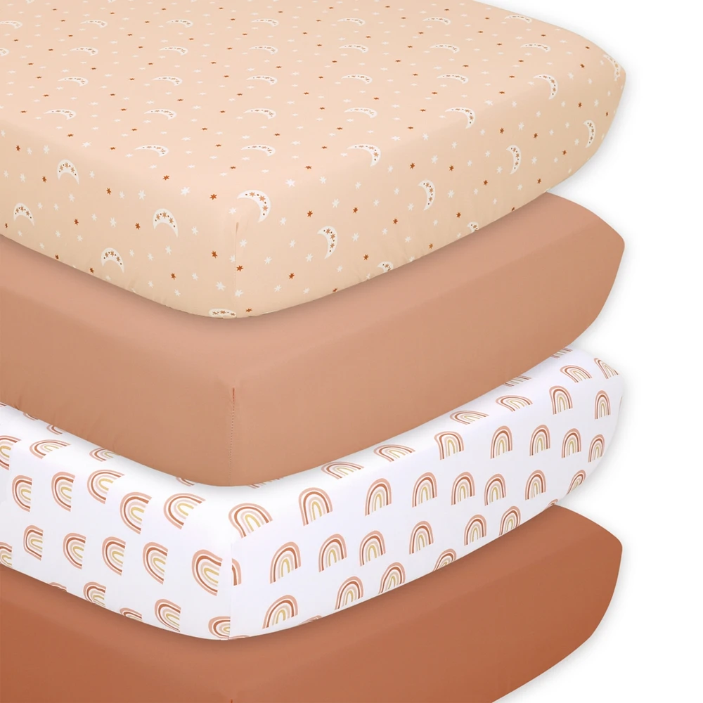 The Peanutshell Fitted Crib Sheet for Girls, 4 Pack Set, Boho