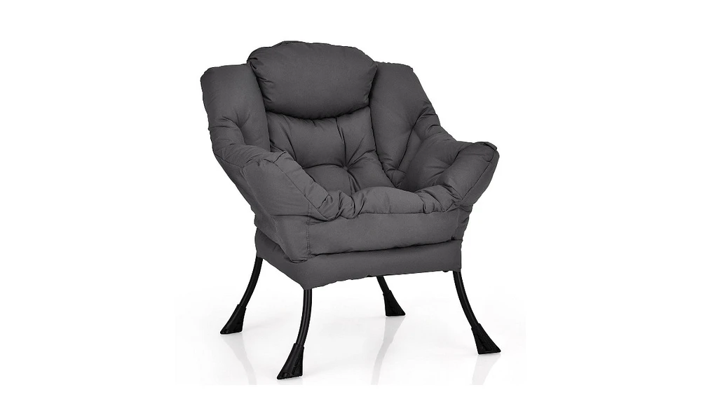 Modern Polyester Fabric Lazy Chair with Steel Frame and Side Pocket