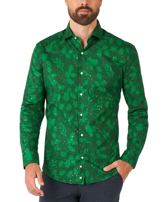 OppoSuits Men's Bright Berry Shirt - Perfect For Christmas Xmas Parties Including 1 Button-Up Green Long sleeve