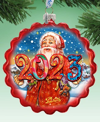 Designocracy 2023 Dated Celebration Santa Wreath Christmas Glass Ornaments G. DeBrekht