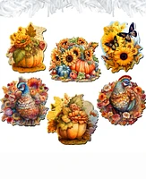 Designocracy Holiday Wooden Clip-On Ornaments Happy Thanksgiving Set of 6 G. DeBrekht
