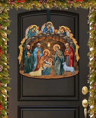 Designocracy Orthodox Nativity Scene Christmas Wooden Door Hanger Door Decor G. DeBrekht