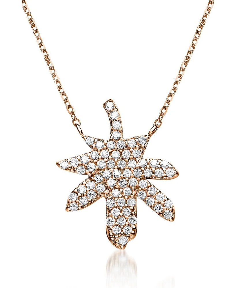 Sterling Silver White Cubic Zirconia Stones Maple Leaf Pendant