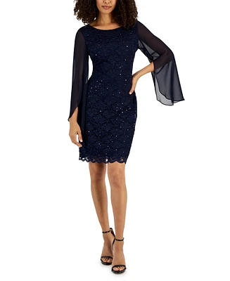 Connected Women's Cape-Sleeve Lace Sheath Dress