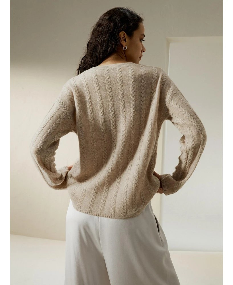 Lilysilk Women's Semi-Sheer Cashmere Cable-knit Sweater