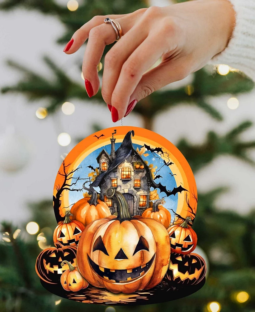 Designocracy Holiday Wooden Ornaments Haunted House Home Decor G. DeBrekht