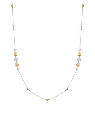 T Tahari Silver-Tone Clear Glass Stone Charm Station Long Necklace