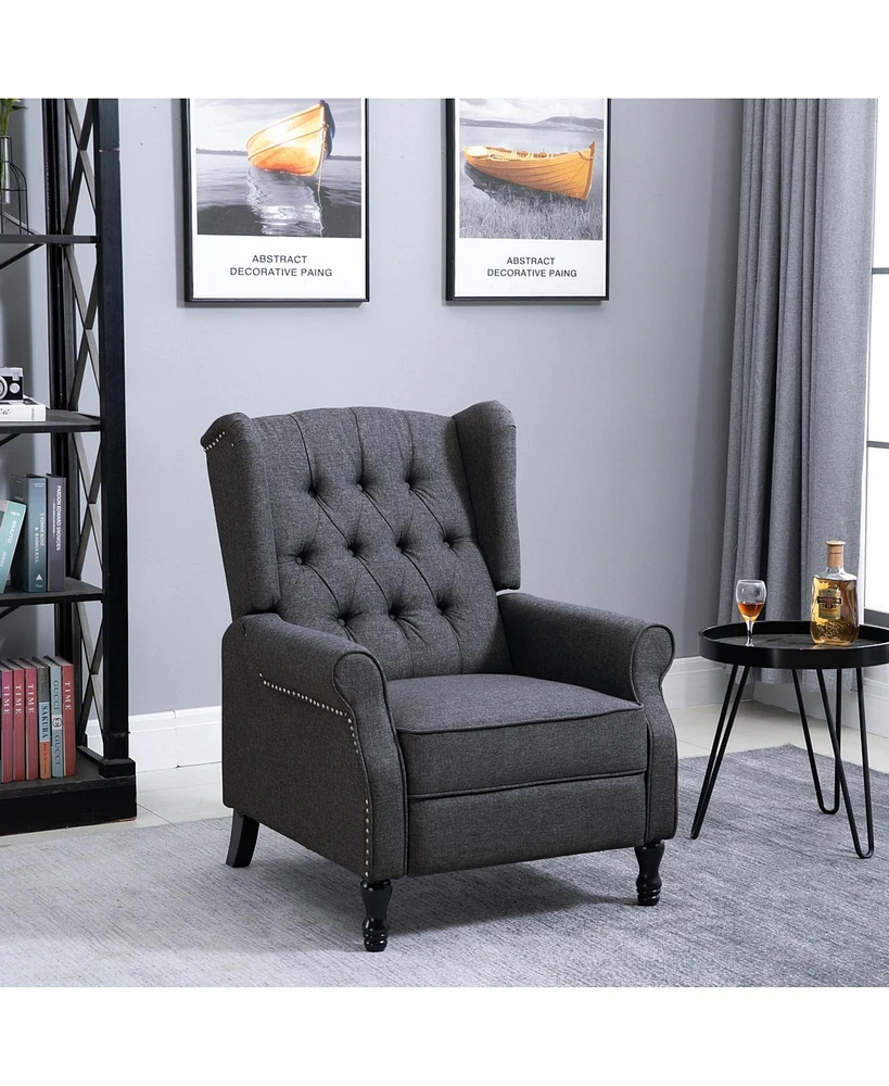 Homcom Upholste Recliner Arm Chair Tufted Linen Lounger w/ Footrest,