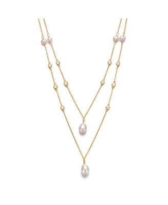Sterling Silver 14K Gold Plated with Freshwater Pearl Layered Necklace