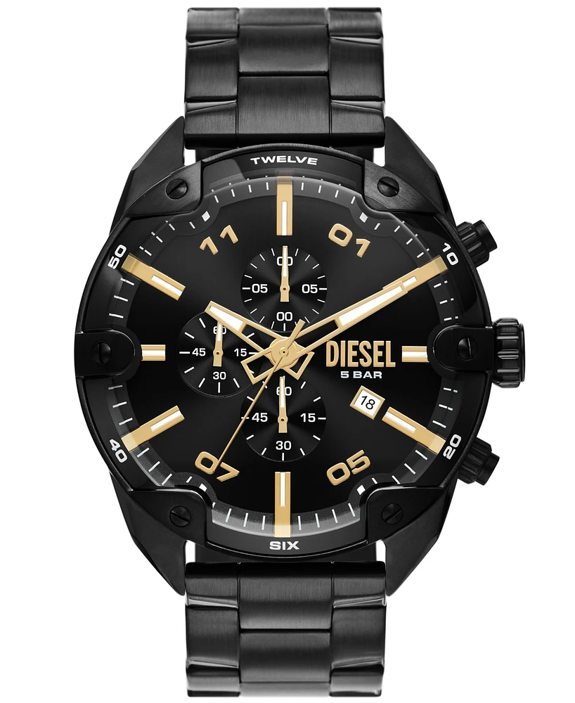 Diesel Men's Spiked Chronograph Black Stainless Steel Watch 49mm