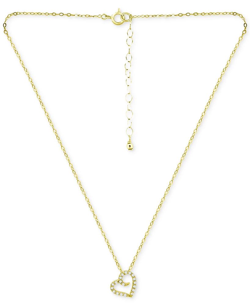 Giani Bernini Cubic Zirconia Open Heart Pendant Necklace, 16" + 2" extender, Created for Macy's