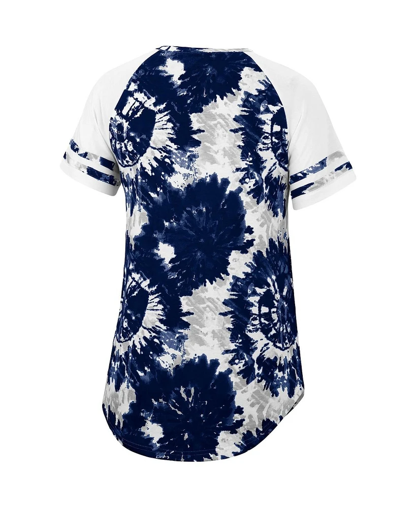 Women's Colosseum Navy, White Notre Dame Fighting Irish Annie Oversized Tie-Dye Raglan T-shirt