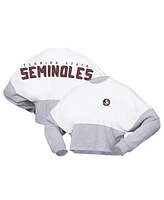Women's Spirit Jersey White Florida State Seminoles Heather Block Cropped Long Sleeve T-shirt