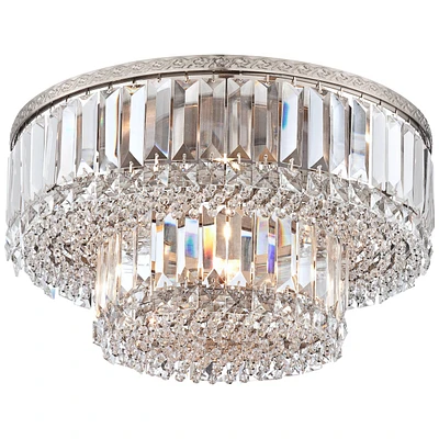 Vienna Full Spectrum Magnificence Modern Ceiling Light Flush-Mount Fixture 16" Wide Brushed Satin Nickel Faceted Crystal Glass Elements for Bedroom Ki