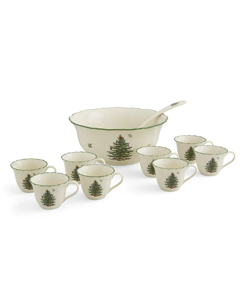 Christmas Tree 10 Piece Punch Bowl Set