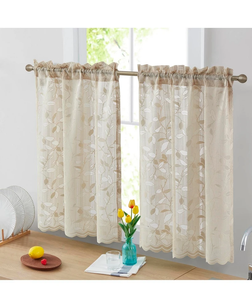 Hlc.me Joyce Lace Sheer Kitchen Cafe Curtain Tiers for Small Windows, Kitchen & Bathroom
