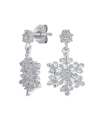 Bling Jewelry Holiday Party Flower Christmas Frozen Winter Cubic Zirconia Cz Large Snowflake Dangle Stud Earrings Sterling Silver
