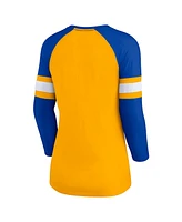 Women's Fanatics Gold, Royal Los Angeles Rams Arch Raglan 3/4-Sleeve Notch Neck T-shirt