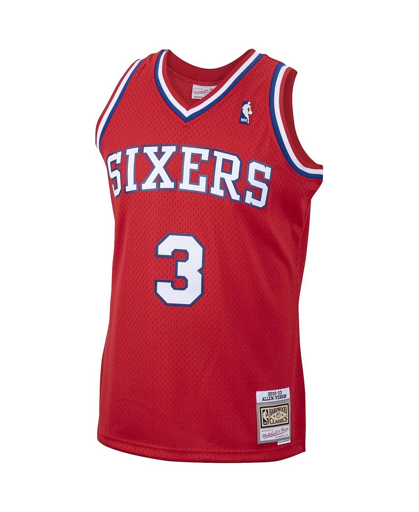 Men's Mitchell & Ness Allen Iverson Red Philadelphia 76ers 2001/02 Hardwood Classics Swingman Jersey