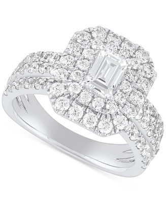 Grown With Love Lab Diamond Emerald-Cut & Round Halo Triple Row Ring (2 ct. t.w.) 14k White Gold