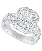 Grown With Love Lab Diamond Emerald-Cut & Round Halo Triple Row Ring (2 ct. t.w.) 14k White Gold