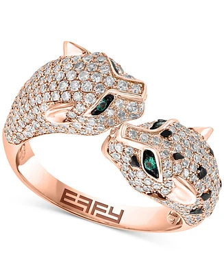 Effy Diamond (1-1/20 ct. t.w.) & Emerald (1/20 Double Panther Head Ring 14k Rose Gold