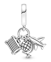 Pandora Sterling Silver Airplane, Globe Suitcase Dangle Charm