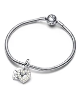 Pandora Mixed Stone Pearlescent White Heart Double Dangle Charm