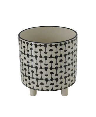 Black White Round Stoneware Footed Planter