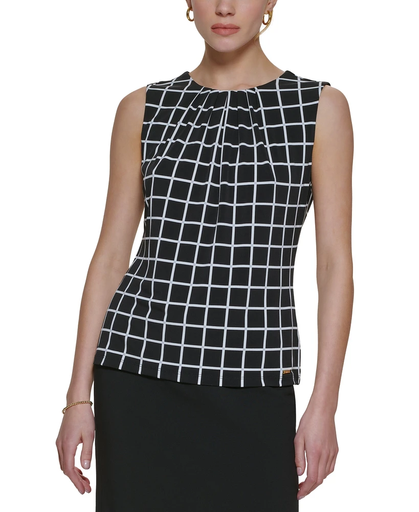 Calvin Klein Printed Pleat-Neck Blouse, Regular and Petite Sizes