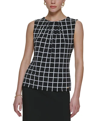 Calvin Klein Printed Pleat-Neck Blouse, Regular and Petite Sizes