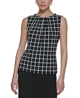Calvin Klein Printed Pleat-Neck Blouse, Regular and Petite Sizes