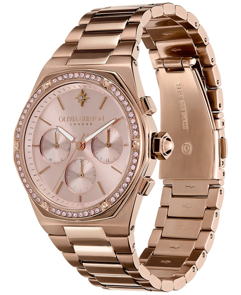 Olivia Burton Women's Hexa Multifunction Carnation Gold-Tone Stainless Steel Bracelet Watch 38mm