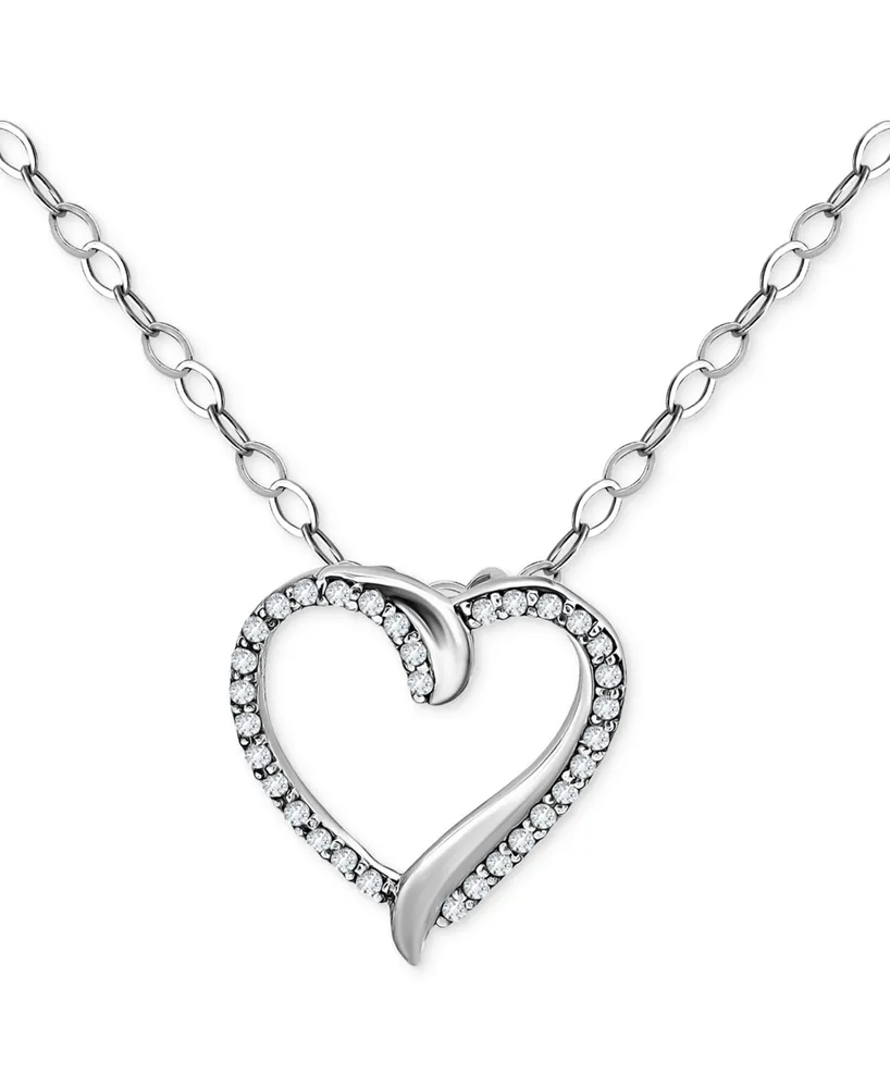 Giani Bernini Cubic Zirconia Open Heart Pendant Necklace in Sterling Silver, 16" + 2" extender, Created for Macy's
