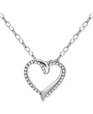 Giani Bernini Cubic Zirconia Open Heart Pendant Necklace in Sterling Silver, 16" + 2" extender, Created for Macy's
