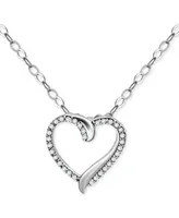 Giani Bernini Cubic Zirconia Open Heart Pendant Necklace in Sterling Silver, 16" + 2" extender, Created for Macy's
