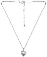 Giani Bernini Cubic Zirconia Textured Heart Pendant Necklace in Sterling Silver, 16" + 2" extender, Created for Macy's