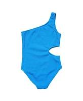 Toddler, Child Girls Marine Blue One Shoulder Swimsuit