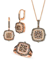 Le Vian Chocolate Diamond & Nude Halo Cluster Leverback Drop Earrings (1-1/2 ct. t.w.) 14k Rose Gold