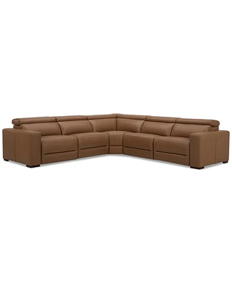 Nevio 124" 5-Pc. Leather Sectional with 3 Power Recliners and Headrests, Created For Macy's
