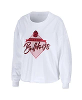 Women's Wear by Erin Andrews White Georgia Bulldogs Diamond Long Sleeve Cropped T-shirt