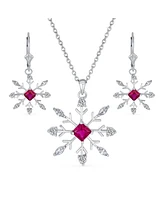 Holiday Party Christmas Pink Rose Cz Clear Cubic Zirconia Snowflake Necklace Pendant Dangling Earrings Jewelry Set For Women Lever Back .925 sterling