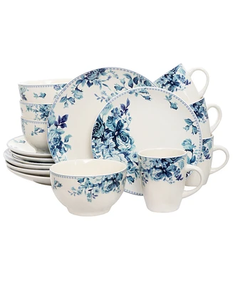 Elama Blue Rose 16 Pc. Dinnerware Set, Service for 4