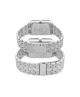 Jones New York Men and Women's Analog Shiny Silver-Tone Metal Bracelet His Hers Watch 40mm, 32mm Gift Set